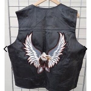 NWT Ashburn Biker Black Leather Eagle Embroidered Back Vest sz XL